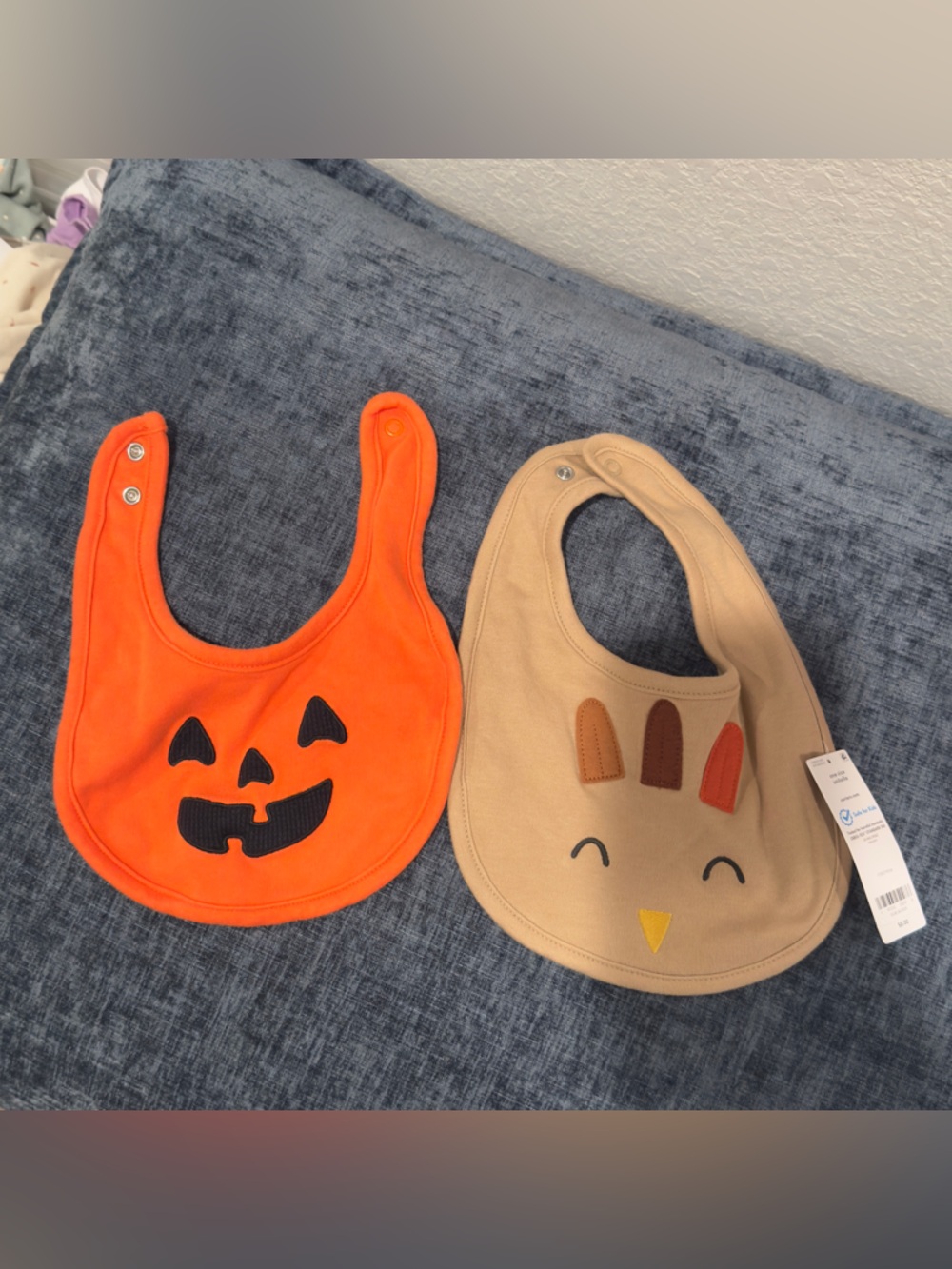 Carter's Orange Pumpkin & Tan Chick Baby Bib Set